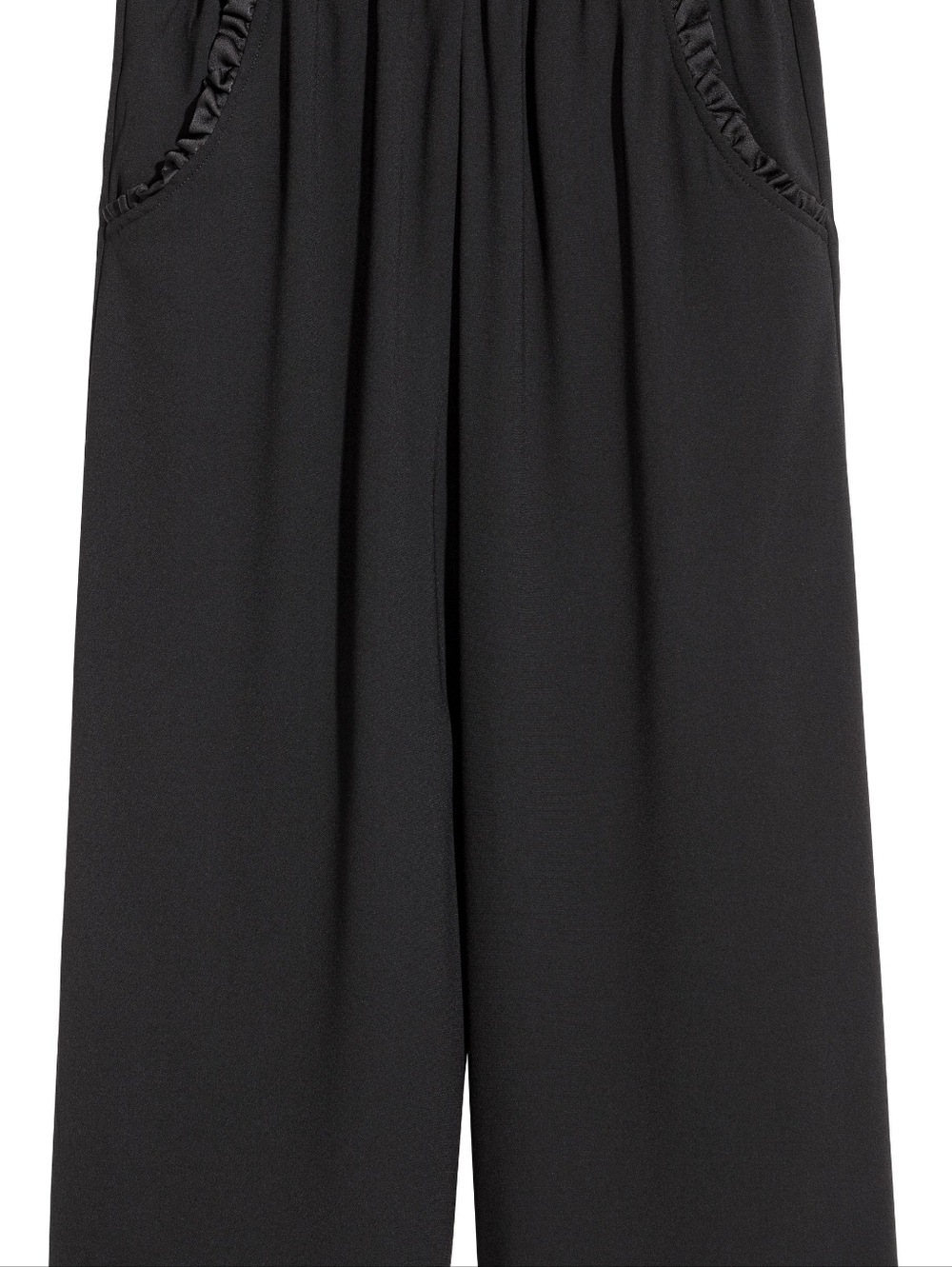 H&M Black Wide-Leg Pants with Ruffle-Trim Pockets